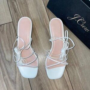 New J.Crew Cream Sardinia Ankle Wrap Heeled Leather Sandal 7 $178